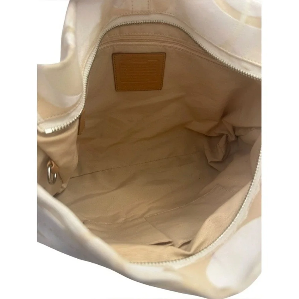 Vintage Coach Carly Hobo Bag Cream Tan Optic Signature Jacquard Canvas Y2K 11962